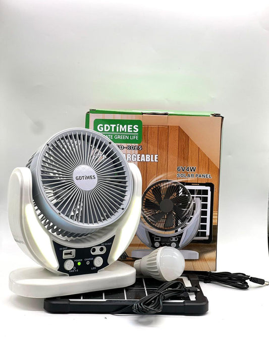 Ventilador Solar 6" De Mesa Con 2 Focos Leds