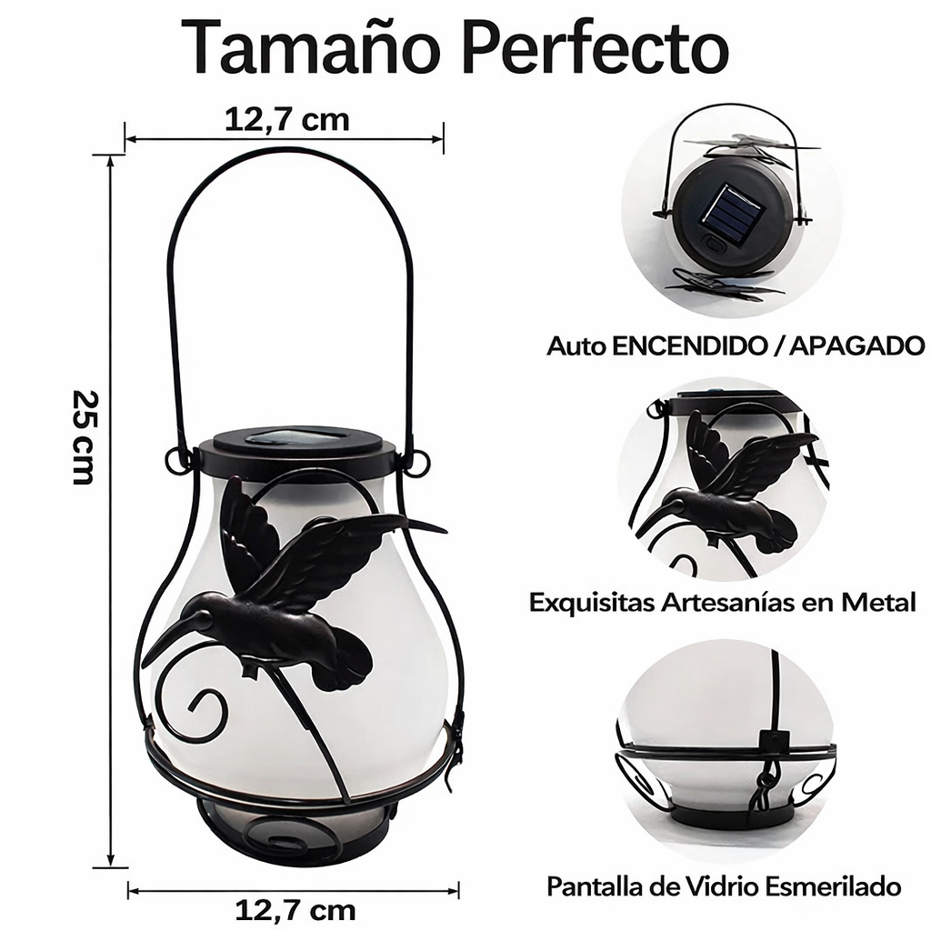 Candelabro de Colibri Solar Efecto Fuego 26 Cm
