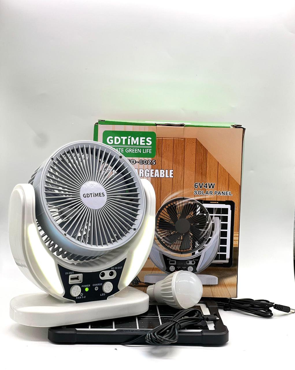 Ventilador Solar 6" De Mesa Con 2 Focos Leds